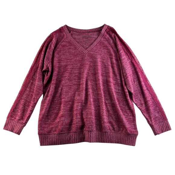 Torrid Plus 2 2X Sweatshirt Super Soft Plush V-Neck Lace Pieced Sleeve Raglan - Picture 2 of 11